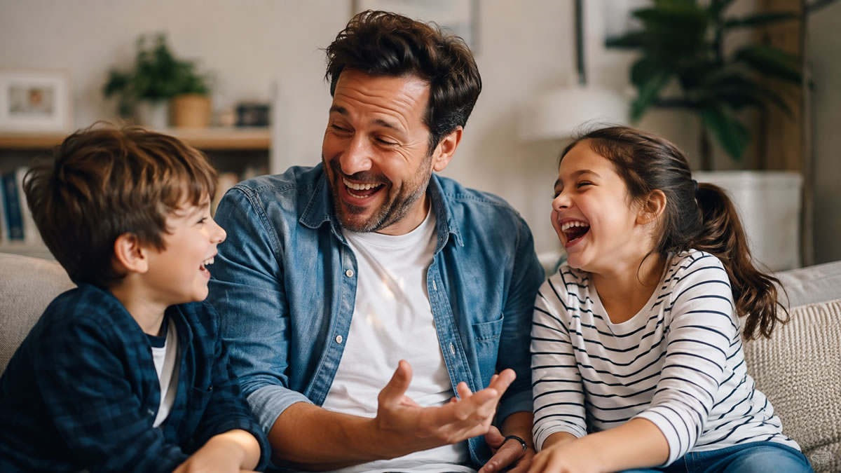 Laughing along with Dad.