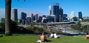 View of Perth skyline from a park